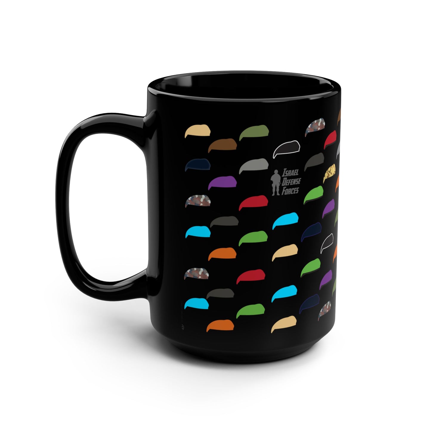 Israeli Military Beret Colors Polka Dot Black Mug, 15oz - IDF Supporter, Golani, Givati, Paratrooper, Zionism Patriotic Gift!