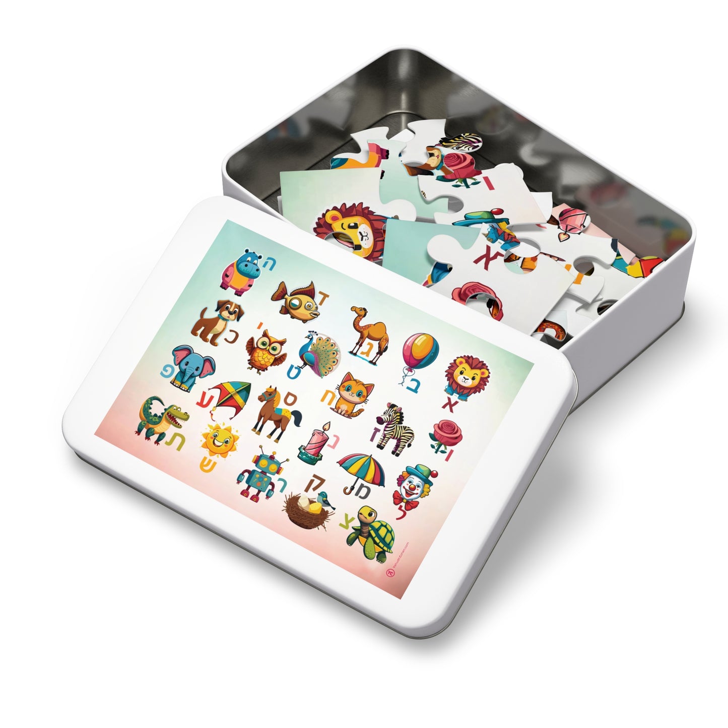 Educational Hebrew Alphabet Jigsaw Puzzle, Chunkah Present Idea, Alef Bet 30 Piece Puzzle in Tin