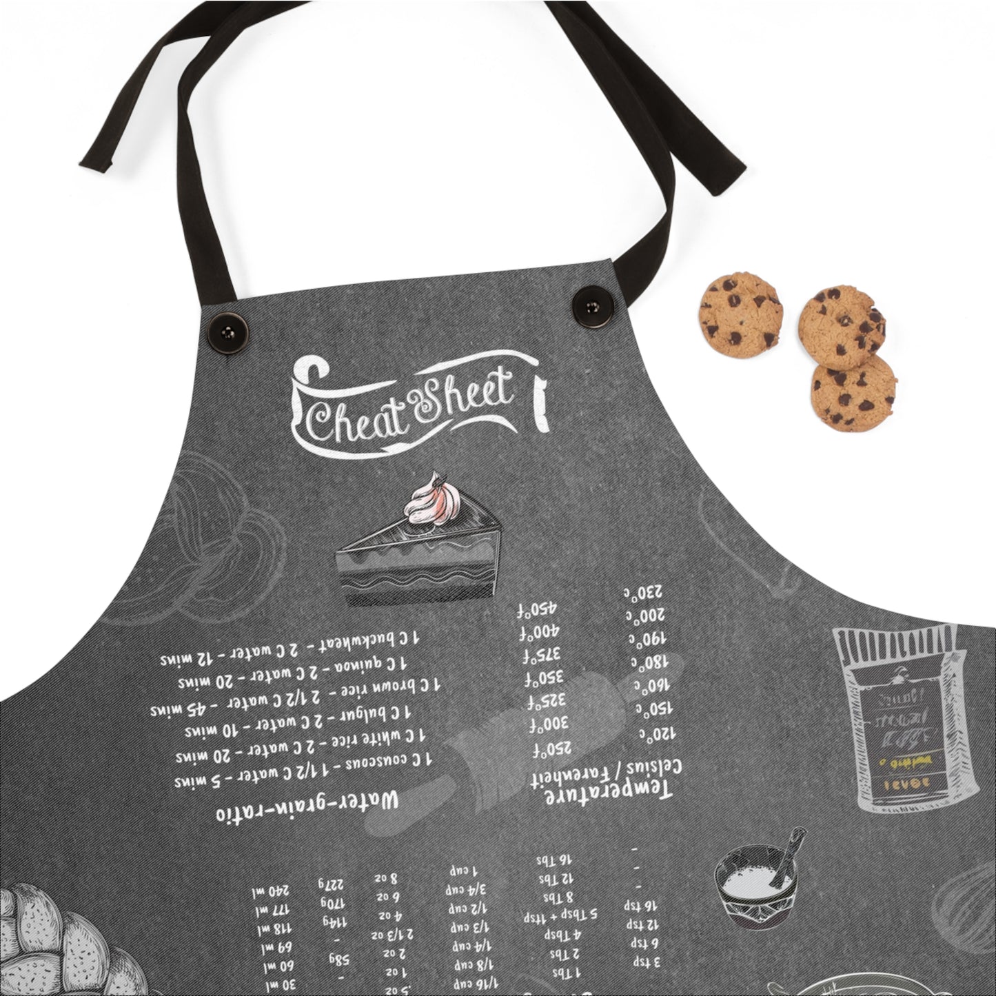 Kitchen Apron, Smart Chef Apron with Conversion Chart, Ruler, Temperature Guide. Perfect Gift for Cooks