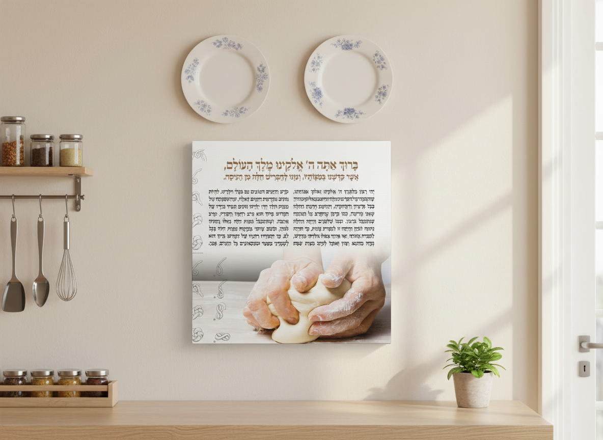 Blessing Before the Bake - Challah Dough Canvas: Hafrashat Challah Canvas wall art