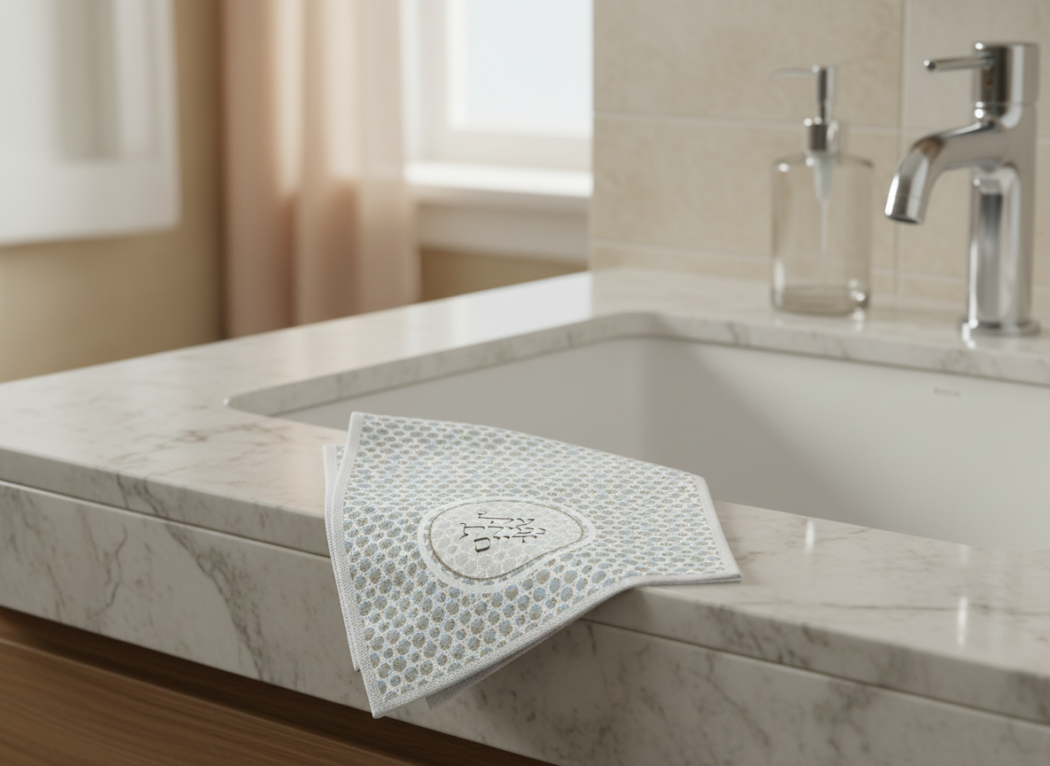 Netilat Yadayim Hand Towel - Jewish Ritual Washing Towel for Shabbat and Holidays, Hebrew Embroidered Towel, Modern Judaica Gift