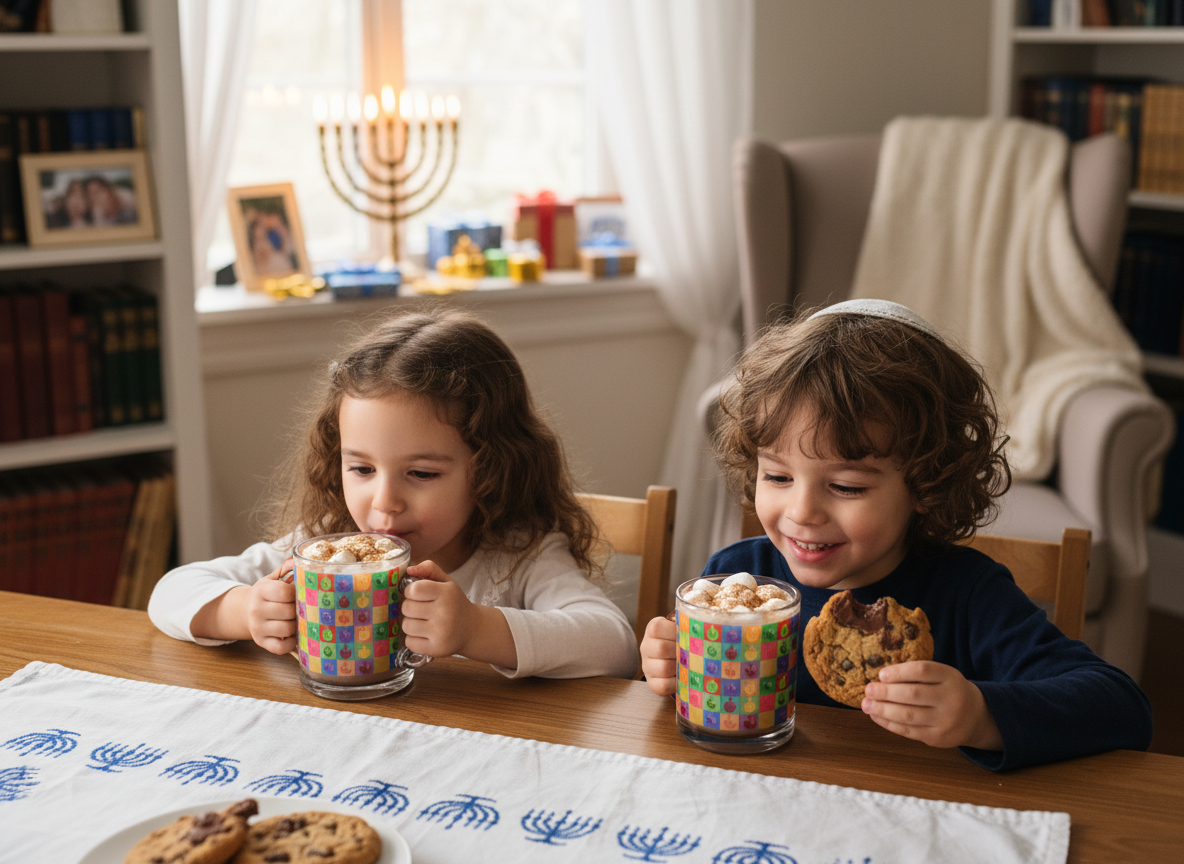 Pop Colorful Dreidel Pattern Glass Mug, 10oz | Hanukkah Kids Holiday Drinkware