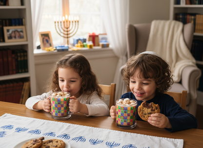 Pop Colorful Dreidel Pattern Glass Mug, 10oz | Hanukkah Kids Holiday Drinkware