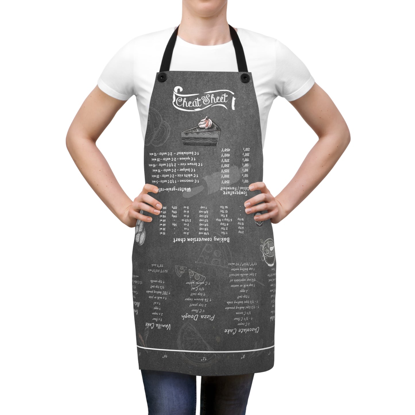 Kitchen Apron, Smart Chef Apron with Conversion Chart, Ruler, Temperature Guide. Perfect Gift for Cooks