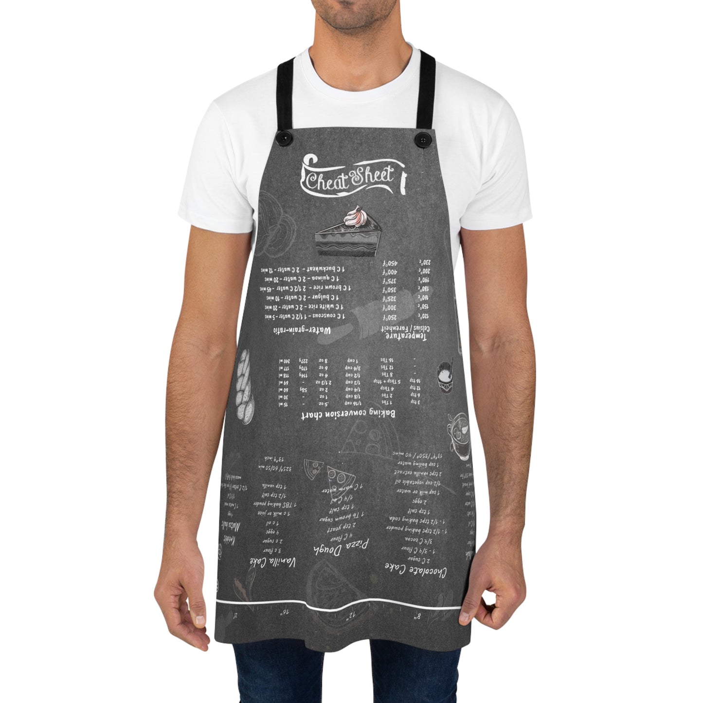 Kitchen Apron, Smart Chef Apron with Conversion Chart, Ruler, Temperature Guide. Perfect Gift for Cooks
