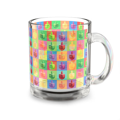 Pop Colorful Dreidel Pattern Glass Mug, 10oz | Hanukkah Kids Holiday Drinkware