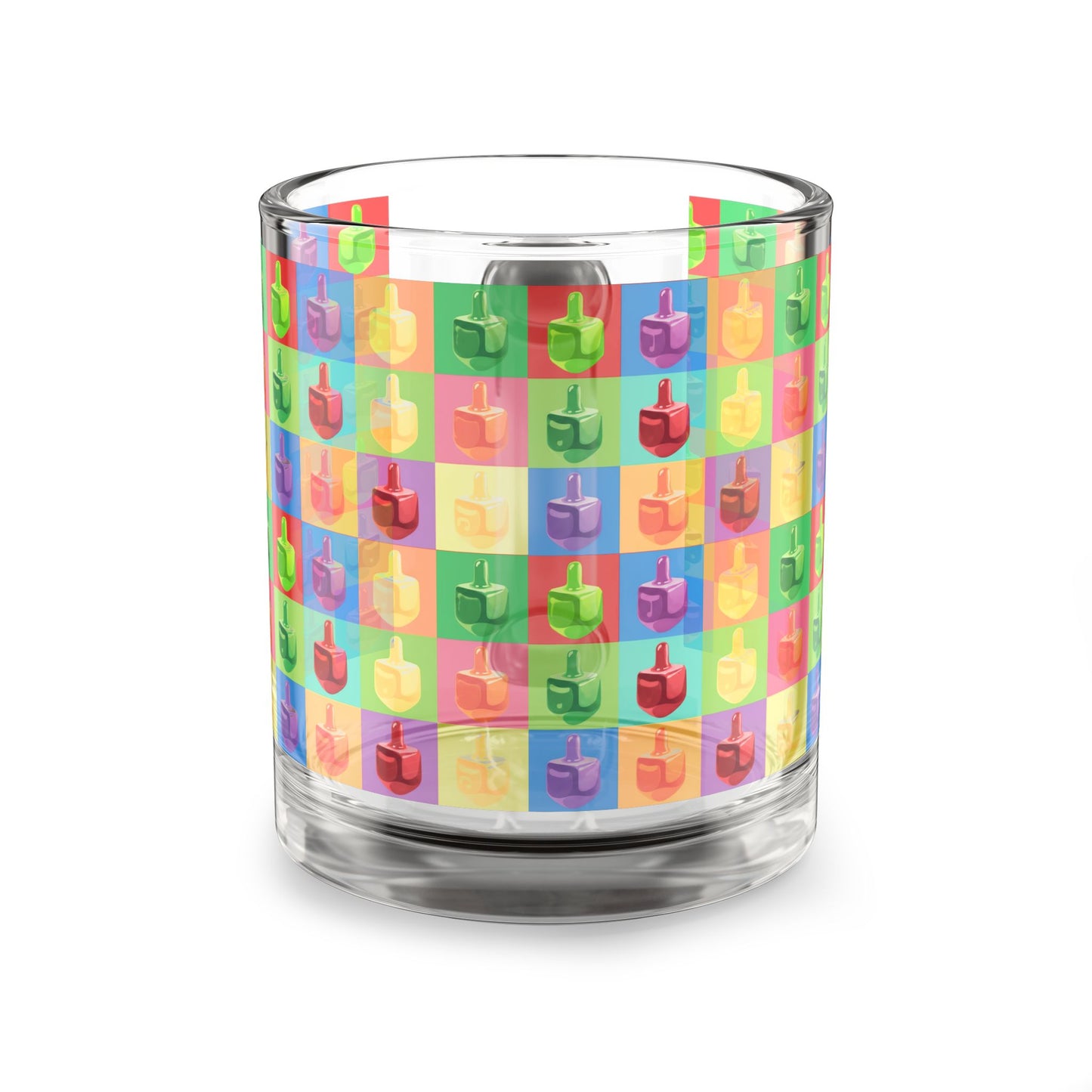 Pop Colorful Dreidel Pattern Glass Mug, 10oz | Hanukkah Kids Holiday Drinkware