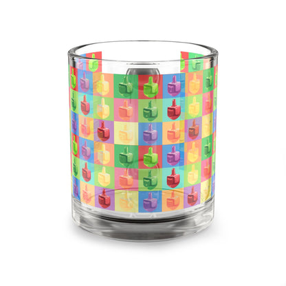 Pop Colorful Dreidel Pattern Glass Mug, 10oz | Hanukkah Kids Holiday Drinkware