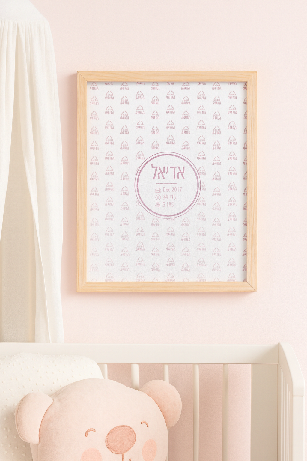 🎁Personalized "Sabra Baby" Swaddle Blanket – Made in Israel Pattern | Custom Name + Birth Stats | Hebrew or English | Nursery Art