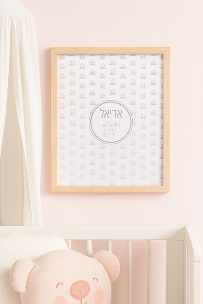 🎁Personalized "Sabra Baby" Swaddle Blanket – Made in Israel Pattern | Custom Name + Birth Stats | Hebrew or English | Nursery Art