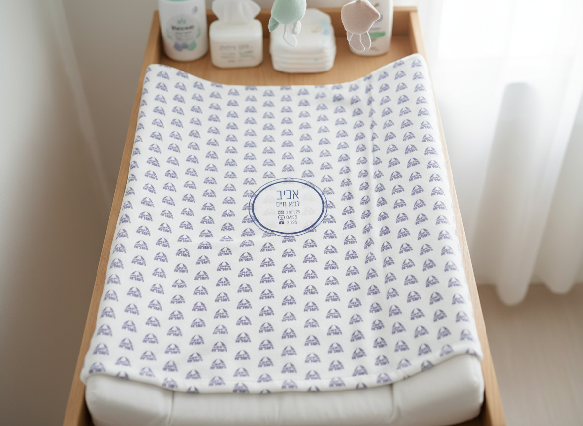 🎁Personalized "Sabra Baby" Swaddle Blanket – Made in Israel Pattern | Custom Name + Birth Stats | Hebrew or English | Nursery Art