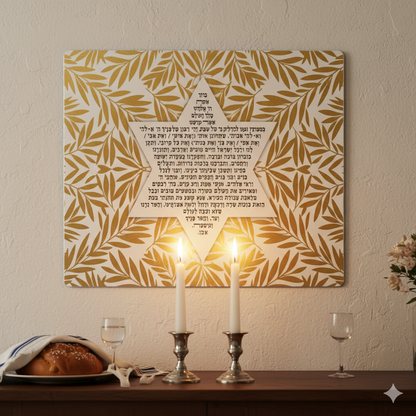 Shabbat Candle Lighting  – Gold Leaf  Style 'Magen David' Star of David Jewish Wall Decor – Aluminum art