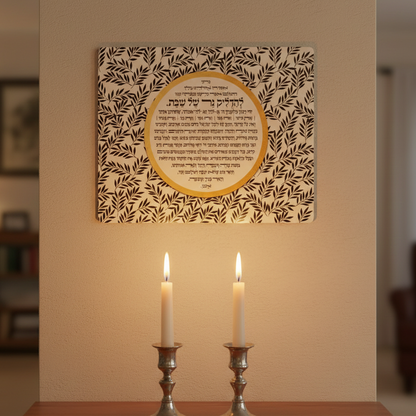 The Light of Shabbat – Aluminum art - Beautiful Botanical Hebrew Blessing & Prayer for the Home