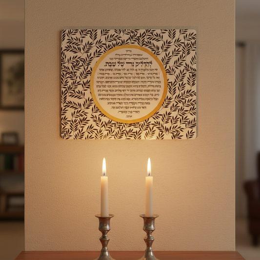 The Light of Shabbat – Aluminum art - Beautiful Botanical Hebrew Blessing & Prayer for the Home